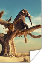Poster Olifant - Boom - Natuur - Woestijn - 20x30 cm