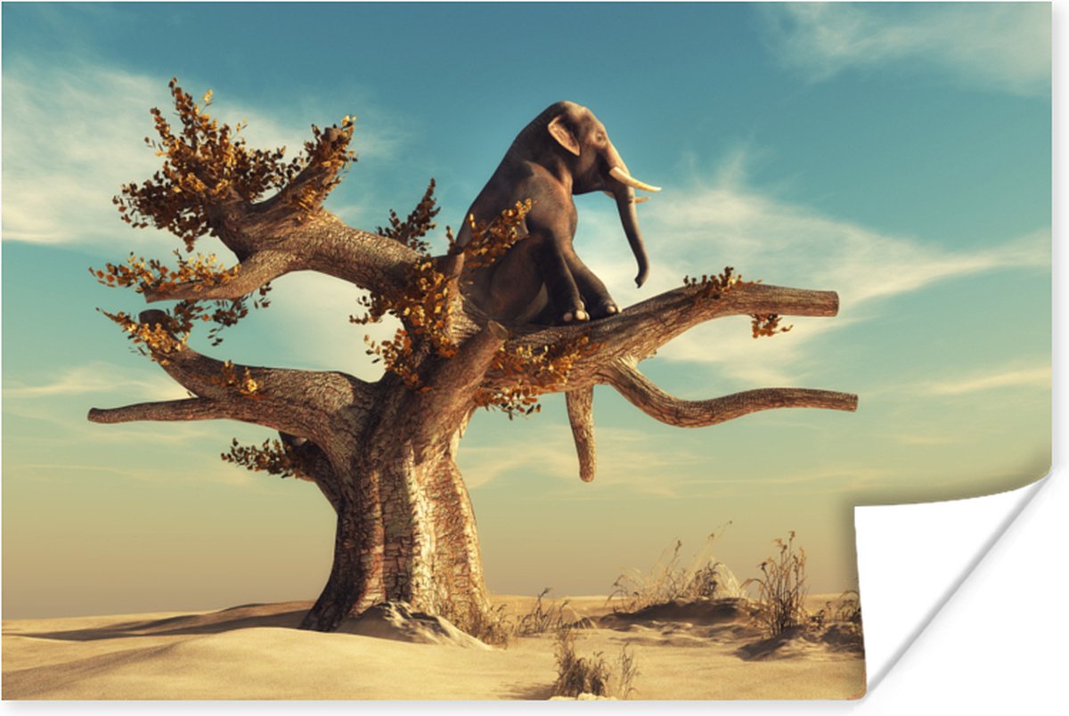 Poster Olifant - Boom - Natuur - Woestijn - 30x20 cm