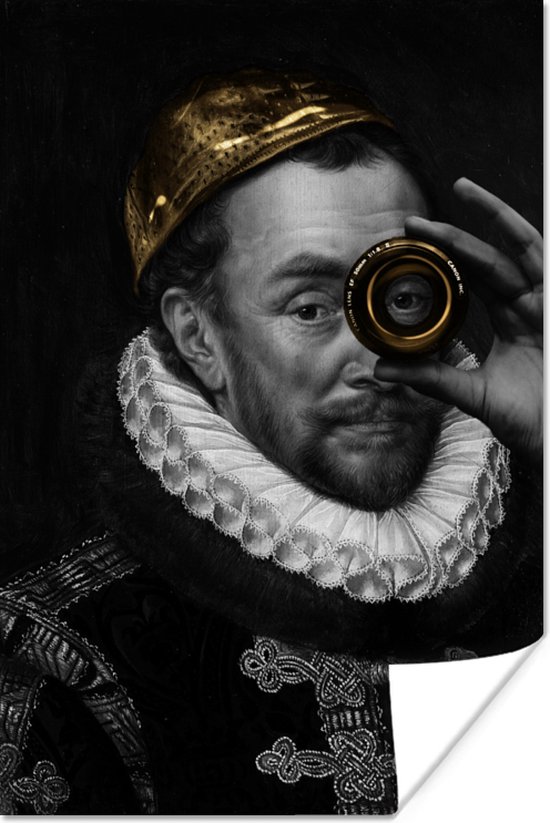 Willem van Oranje door Oude Meester Adriaen Thomasz met een gouden lens 40x60 cm - Foto print op Poster (wanddecoratie woonkamer / slaapkamer)