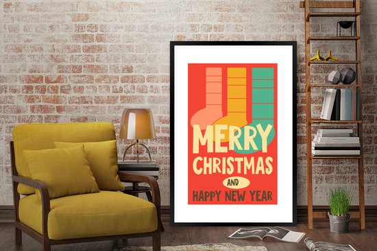 Illustration de Noël de chaussettes avec la citation Joyeux Noël et Happy Année 80x120 cm