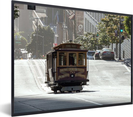 Fotolijst incl. Poster - Een tram rijdt langs de antieke huizen in San Francisco - 50x40 cm - Posterlijst