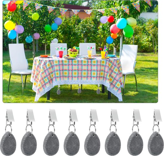 Lot De 8 Poids De Nappe Extra Lourds Pour Extérieur | En Marbre Gris Et Métal | Forme Goutte, Clip Intégré | Stabilise Nappe Contre Le Vent | Pour Pique-nique, Jardin, Mariage