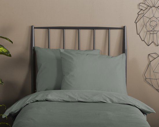 HIP dekbedovertrek effen kleur - 1 persoons 140x200/220 cm - Olijfgroen - 100% Katoen satijn — afbeelding 2