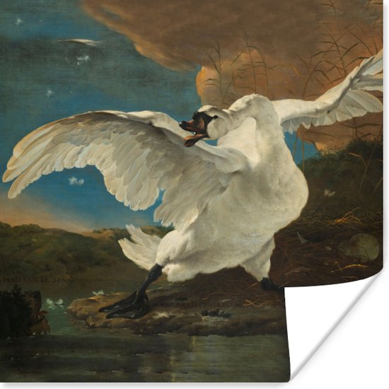 Poster De bedreigde zwaan - Schilderij van Jan Asselijn - 30x30 cm