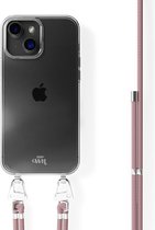 xoxo Wildhearts siliconen hoesje - Geschikt voor iPhone 15 Plus - Pink Vibes - Telefoonhoesje - Hoesje met koord - telefoonkoord - Roze - Transparant hoesje