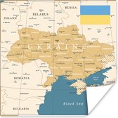 Poster Illustratie van een kaart van Oekraïne met de vlag - 100x100 cm XXL