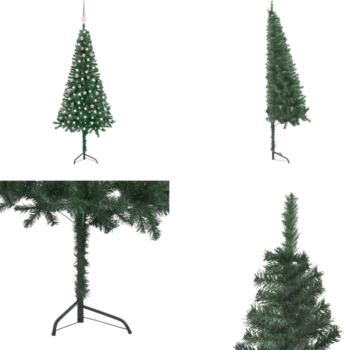 vidaXL Kunstkerstboom met LED's en kerstballen hoek 240 cm PVC groen - Kerstboom - Kerstbomen - Kerstboom Met LED - Kerstbomen Met LED's