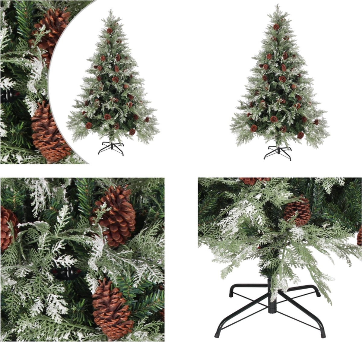 vidaXL Kerstboom met dennenappels 150 cm PVC en PE groen en wit - Kerstboom - Kerstbomen - Kunstkerstboom - Kunstkerstbomen