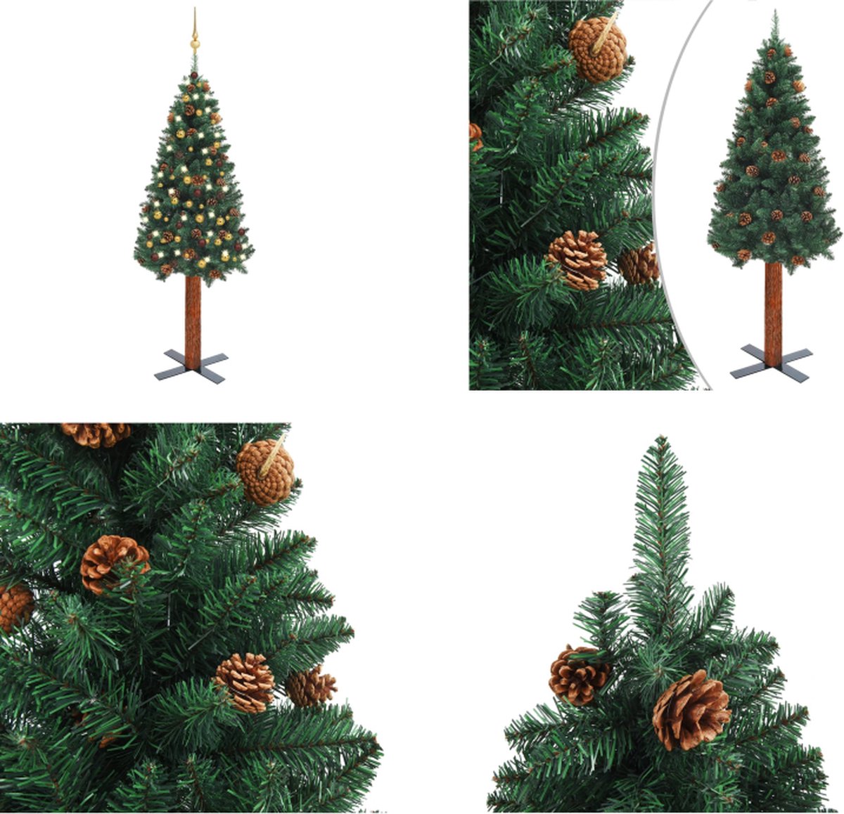 vidaXL Kerstboom met LED's en kerstballen smal 180 cm groen - Kunstkerstboom - Kunstkerstbomen - Kerstboom - Kerstdecoratie