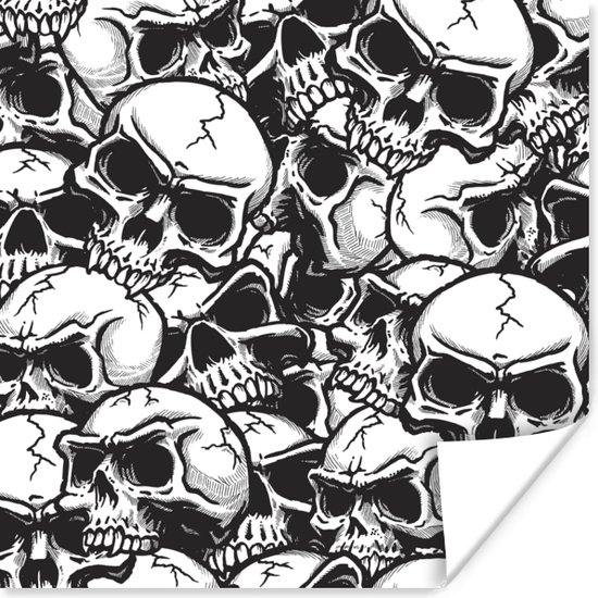 Poster Een patroon illustratie van schedels - 50x50 cm