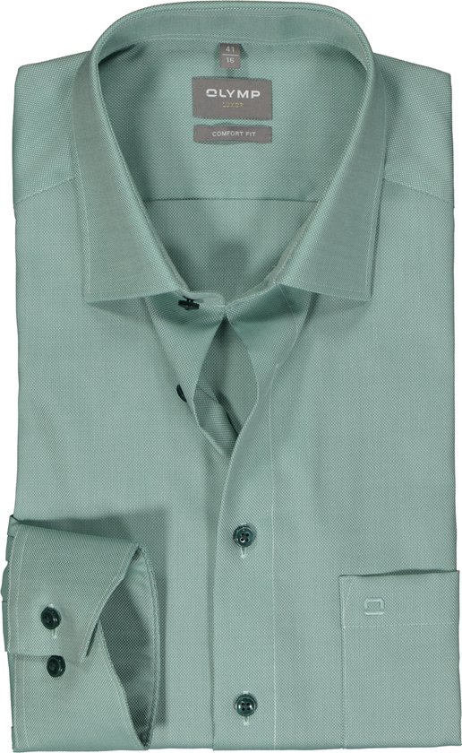 OLYMP comfort fit overhemd - structuur - groen - Strijkvrij - Boordmaat: 43