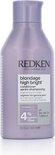 Flacon violet de 300 ml de Redken Blondage High Bright Conditioner, avec formule équilibrée à 4% C+.