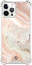 Casimoda® hoesje - Geschikt voor iPhone 12 Pro Max - Marmer Waves - Shockproof case - Extra sterk - TPU/polycarbonaat - Bruin/beige, Transparant