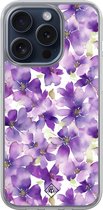 Casimoda® hoesje - Geschikt voor iPhone 15 Pro - Floral Violet - 2-in-1 case - Schokbestendig - Bloemen - Verhoogde randen - Paars, Transparant