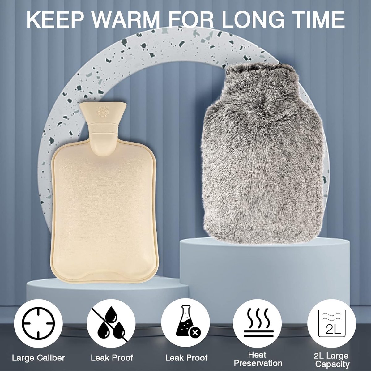Goedkoopste warmwaterzak voor pijnverlichting, krampen, rug, hand, taille, bedwarmers, cadeau voor vrouwen, senioren en kinderen 2L