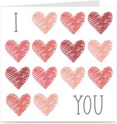 I LOVE YOU | kaart met roze hartjes / wenskaart met envelop | liefde