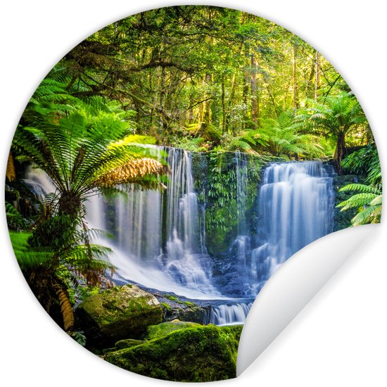 WallCircle - Muurstickers - Behangcirkel - Jungle - Waterval - Australië - Planten - Natuur - 120x120 cm - Muurcirkel - Zelfklevend - Ronde Behangsticker XXL