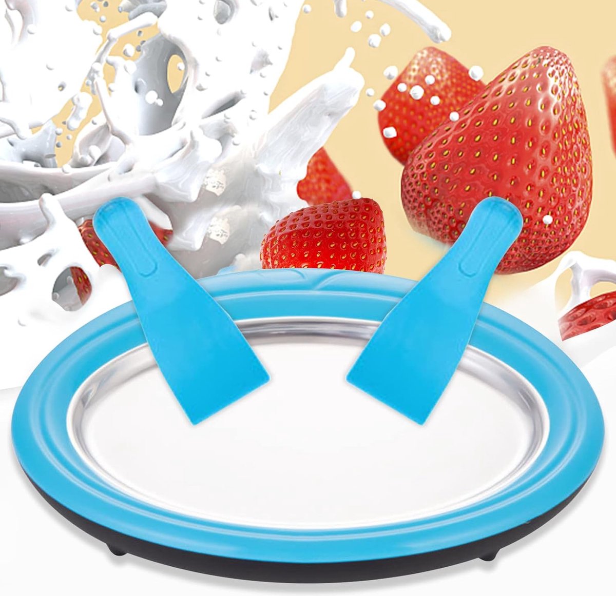 Instant Ice Cream Maker - zelfgemaakte ijsroller inclusief 2 spatels, instant koude plaat - gelato pan/rol voor yoghurt sorbet, leuke ouder-kind activiteiten