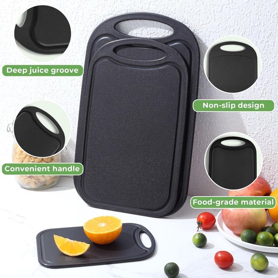 Lot de 3 planches à découper en plastique épais pour la viande, les légumes, les fruits, avec poignée facile à saisir, antidérapantes, passent au Lot de 3 planches à découper en plastique épais pour la viande, les légumes, les fruits, avec poignée facile à saisir, antidérapantes, passent au