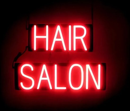 HAIR SALON - Lichtreclame Neon LED bord verlicht | SpellBrite | 53 x 38 cm | 6 Dimstanden - 8 Lichtanimaties | Reclamebord neon verlichting