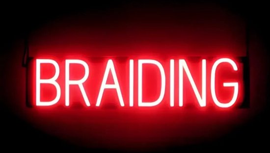 BRAIDING - Lichtreclame Neon LED bord verlicht | SpellBrite | 69 x 16 cm | 6 Dimstanden - 8 Lichtanimaties | Reclamebord neon verlichting