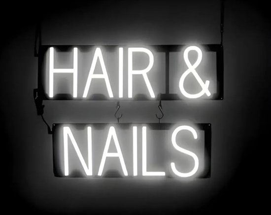 HAIR & NAILS - Lichtreclame Neon LED bord verlicht | SpellBrite | 53 x 38 cm | 6 Dimstanden - 8 Lichtanimaties | Reclamebord neon verlichting