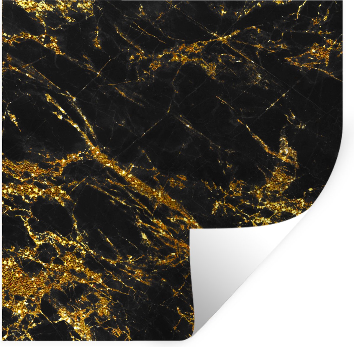Muurstickers - Sticker Folie - Marmer - Goud - Zwart - 50x50 cm - Plakfolie - Muurstickers