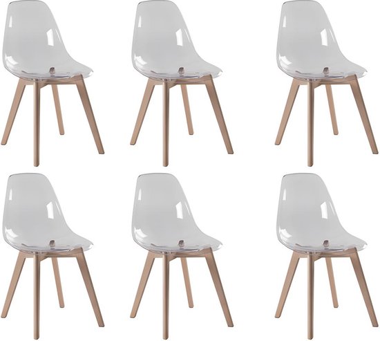 Set van 6 stoelen AUDRA - Polycarbonaat en beuk - Transparant L 47 cm x H 85 cm x D 52 cm