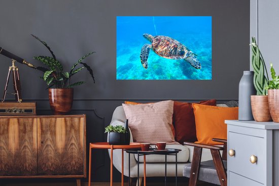 Muurstickers - Sticker Folie - Schildpad - Zee - Blauw - 90x60 cm - Plakfolie - Muurstickers Kinderkamer - Zelfklevend Behang - Zelfklevend behangpapier - Stickerfolie