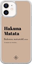 Casimoda® hoesje - Geschikt voor iPhone 12 Mini - Hakuna Matata - 2-in-1 case - Schokbestendig - Tekst - Verhoogde randen - Bruin/beige, Transparant