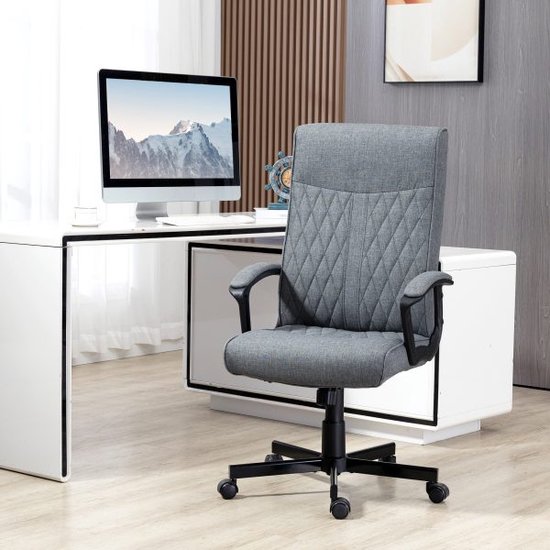 Ergonomische bureaustoel met kantel functie en hoogteverstelling, draaibare bureaustoel voor kantoor, donkergrijs