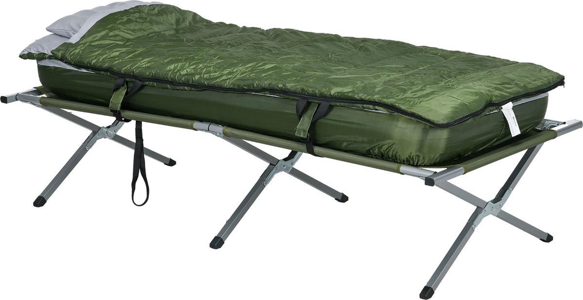 Chaise Longue Pliable Camping – Avec Matelas Et Oreiller – Porte Jusqu’à 180 Kg – Pour Intérieur, Extérieur, Voyage – Gris