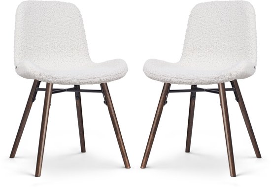 Nolon Nena-Fé Set de 2 Chaises de salle à manger Teddy Wit cassé - Tissu - Pieds en bois - Couleur noyer
