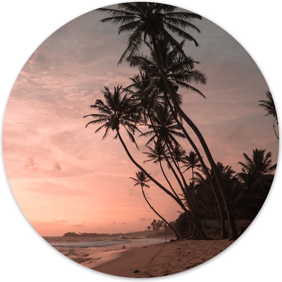 Label2X - Muurcirkel palm sunset - Ø 12 cm - Forex - Multicolor - Wandcirkel - Rond Schilderij - Muurdecoratie Cirkel - Wandecoratie rond - Decoratie voor woonkamer of slaapkamer