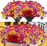 Kunstbloemen voor buiten, 16 bundels, kunstbloemen, outdoor, balkonplanten, weerbestendig, plastic bloemen, net als echt, voor balkon, balkon, tuin, buiten, rood, geel, roze, paars