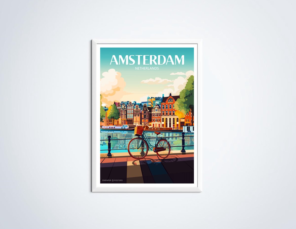 Toile Murale Sans Cadre 50x70cm New York Amsterdam Londres - Art Vintage Voyage Ville