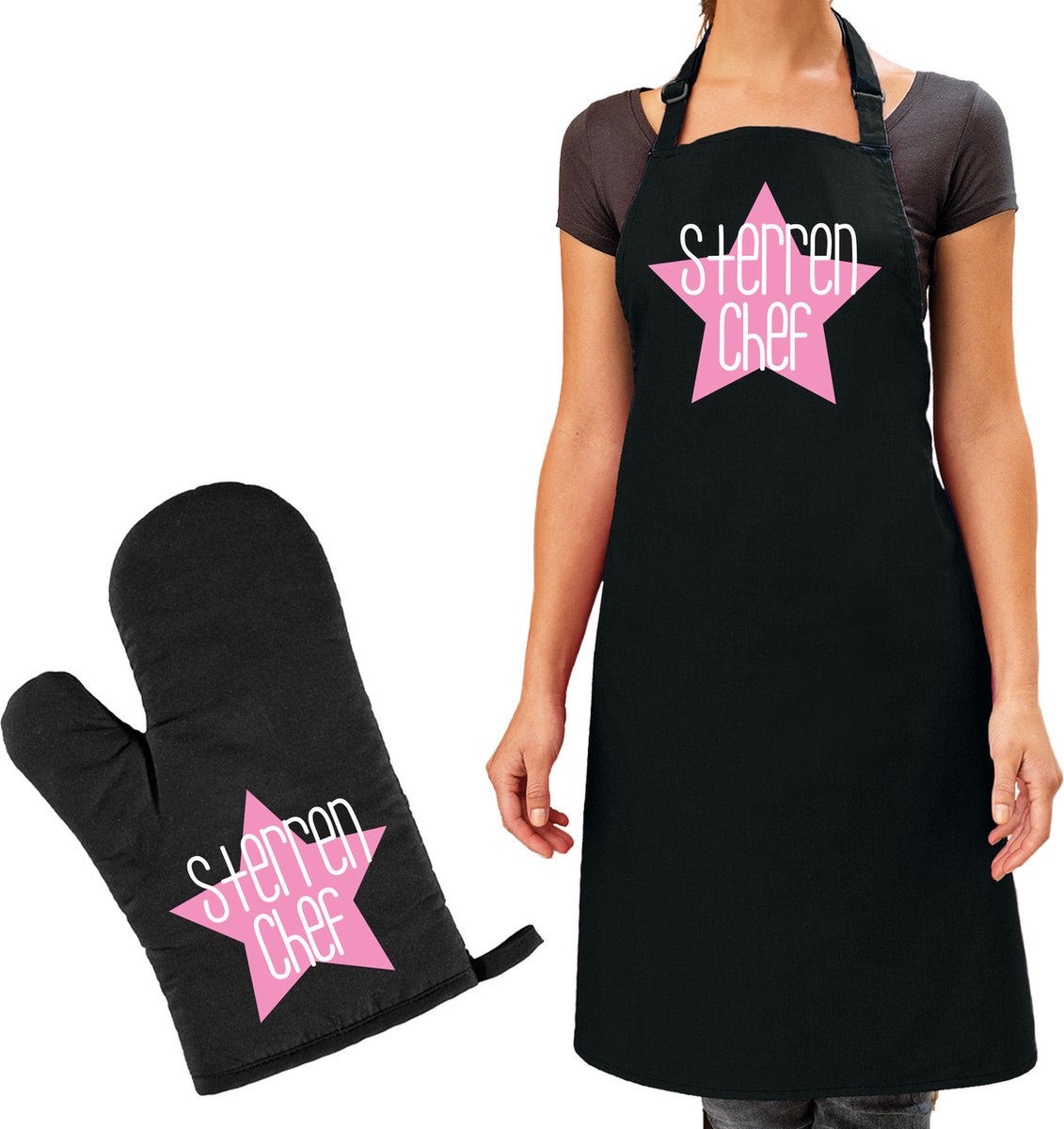 Cadeau schort met ovenwant - voor dames - roze - Moederdag/verjaardag