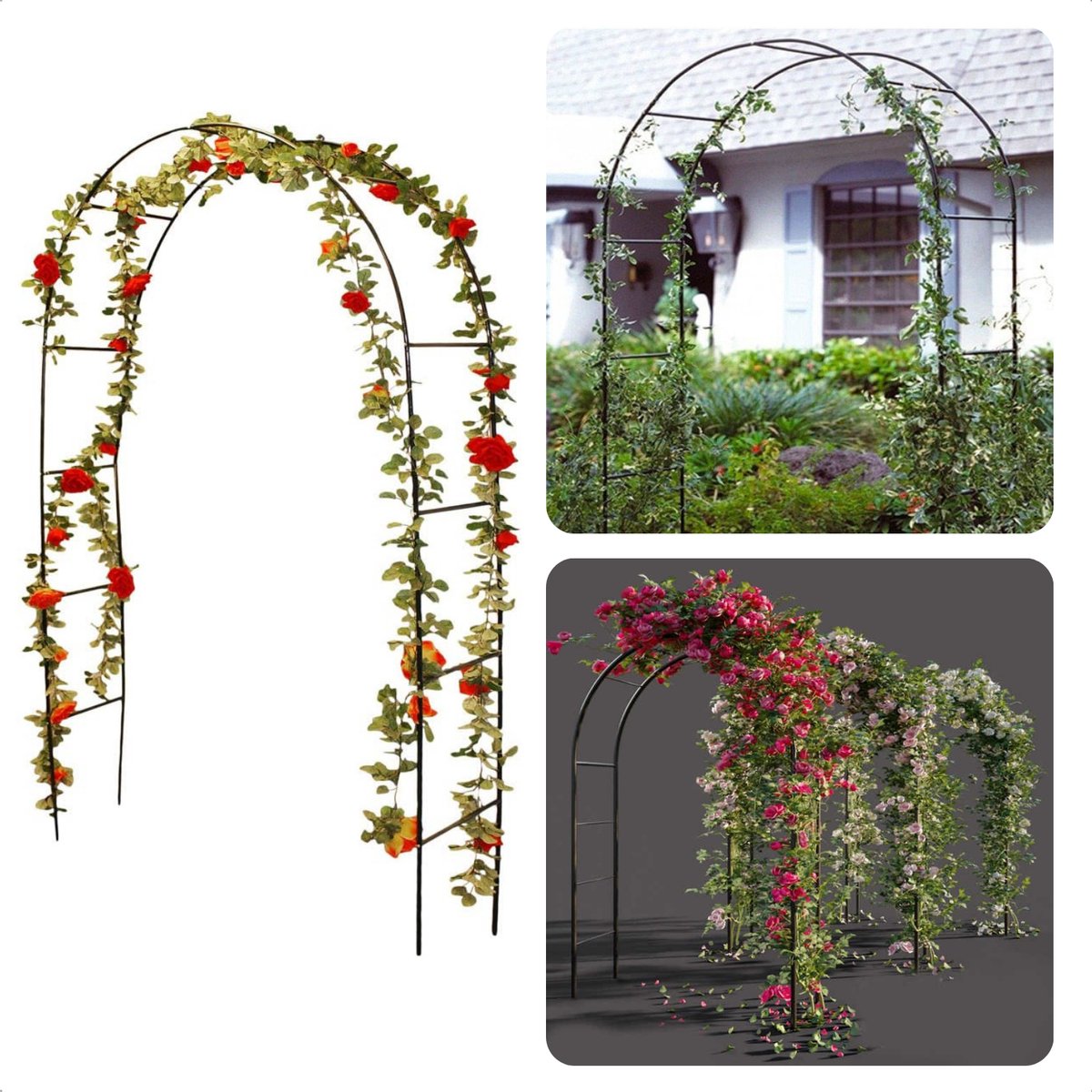Metalen halve boog rozenboog voor klimplanten, weerbestendige tuinboog pergola met halve zijwandlatwerk, ideaal voor bruiloft feestelijke decoratie (zwart 220 x 240 x 40 cm Metalen halve boog rozenboog voor klimplanten, weerbestendige tuinboog pergola met halve zijwandlatwerk, ideaal voor bruiloft feestelijke decoratie (zwart 220 x 240 x 40 cm