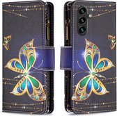 Telefoonhoesje geschikt voor Samsung Galaxy A15 - Portemonnee met rits - book-case hoesje - ruimte voor 9 pasjes - Diamant vlinders