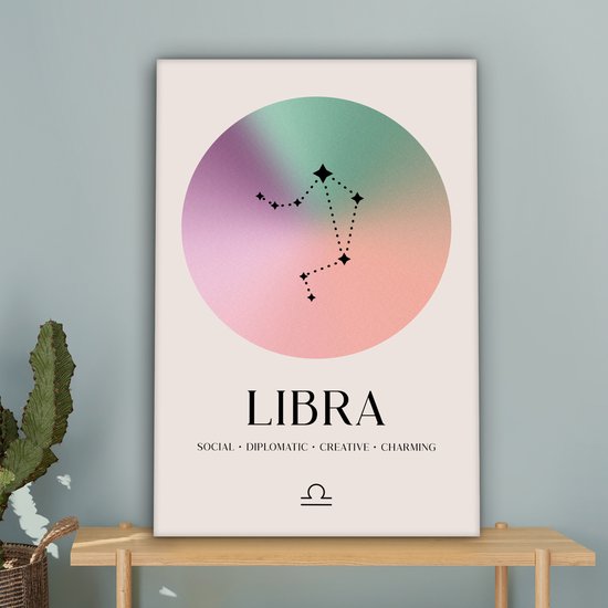 Tableau sur toile Signe du Zodiaque - Balance - Étoiles - 60x90 cm - Décoration murale Zodiac