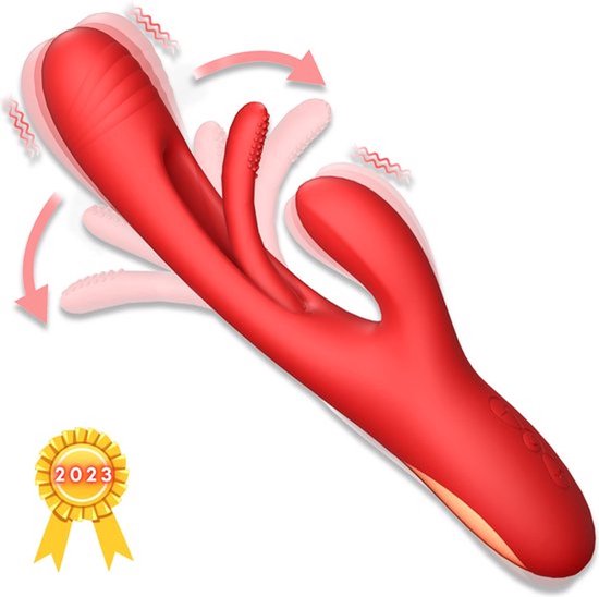 Foto: 3 in 1 rabbit finger patting vibrator clitoris en g spot stimulatie intense stotende 21 standen siliconen sex toy voor vrouwen dildo 24cm x 3 8cm rood