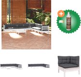 vidaXL 9 delige Loungeset met kussens massief grenenhout wit Tuinset Inclusief Houtreiniger en verfrisser