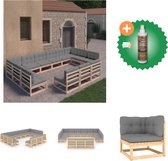 vidaXL 13 delige Loungeset met kussens massief grenenhout Tuinset Inclusief Houtreiniger en verfrisser