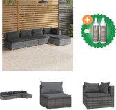 vidaXL 5 delige Loungeset met kussens poly rattan grijs Tuinset Inclusief Onderhoudsset