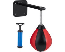 foto van boksbal hangend - voor muur - kinderen - volwassenen - tegen stress - speedbal met pompje - zwart-rood