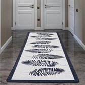 Woonkamer tapijt, laagpolig, modern geometrisch antislip vloertapijt, gel, loper, zwart-wit (Hoja, 80 x 300 cm)