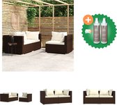 vidaXL 3 delige Loungeset met kussens poly rattan bruin Tuinbank Inclusief Onderhoudsset