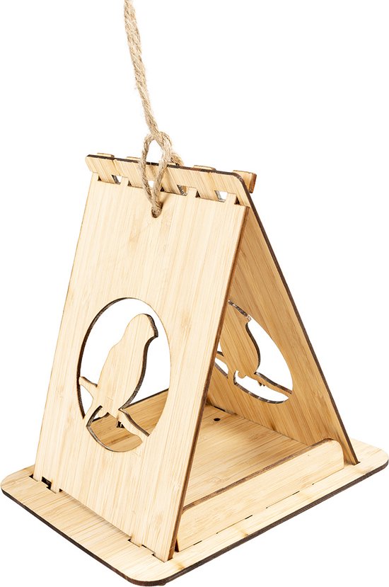 Mangeoire en bambou pour oiseaux ciel Kyoto 16x15x19cm Couleur bois