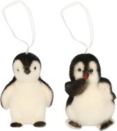 2x Kersthangers figuurtjes pinguins 9 cm - Pinguin/vogel thema kerstboomhangers