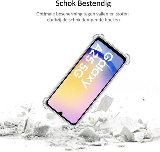 Hoesje + Privé Screenprotector geschikt voor Samsung Galaxy A25 – Privacy Tempered Glass - Case Transparant